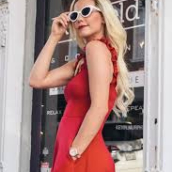 NEW Reformation Eda Ruffle Strap Dress Cherry Red - Picture 4 of 7